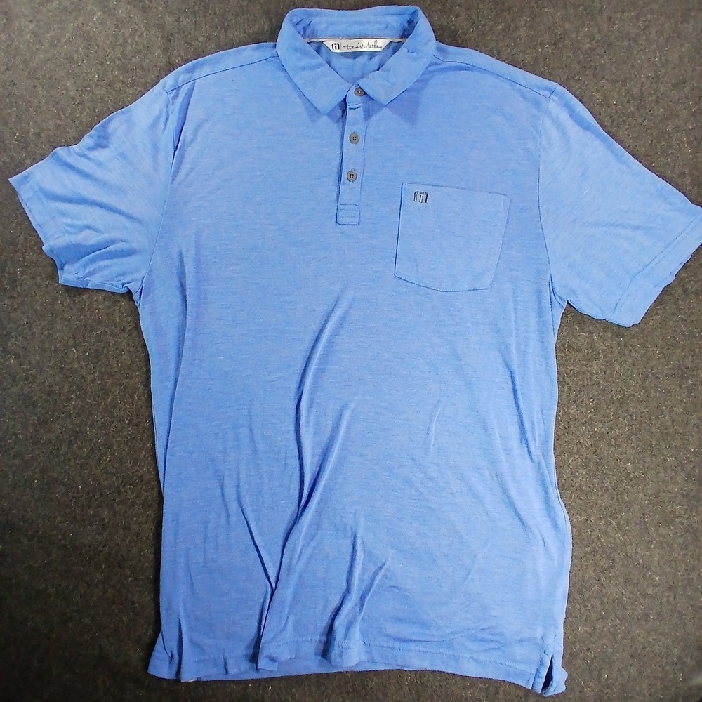 TravisMathew Polo Shirt Mens XL Blue Short Sleeve Pocket Heathered